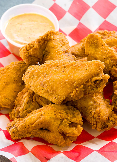 Top view of a table full of food